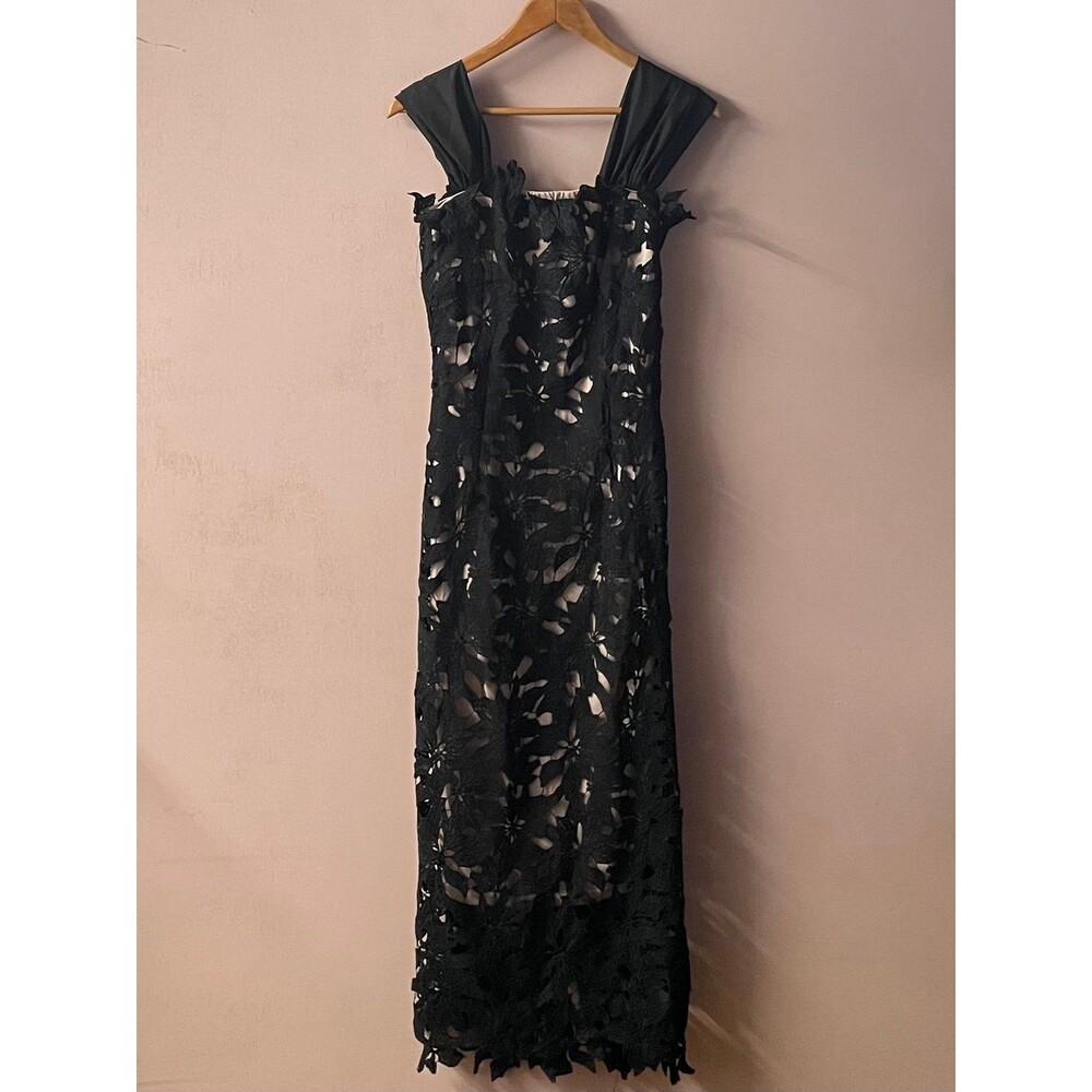 SHEIN Black Floral Nude Underlay Evening Dress Size S NWOT - Picture 3 of 11